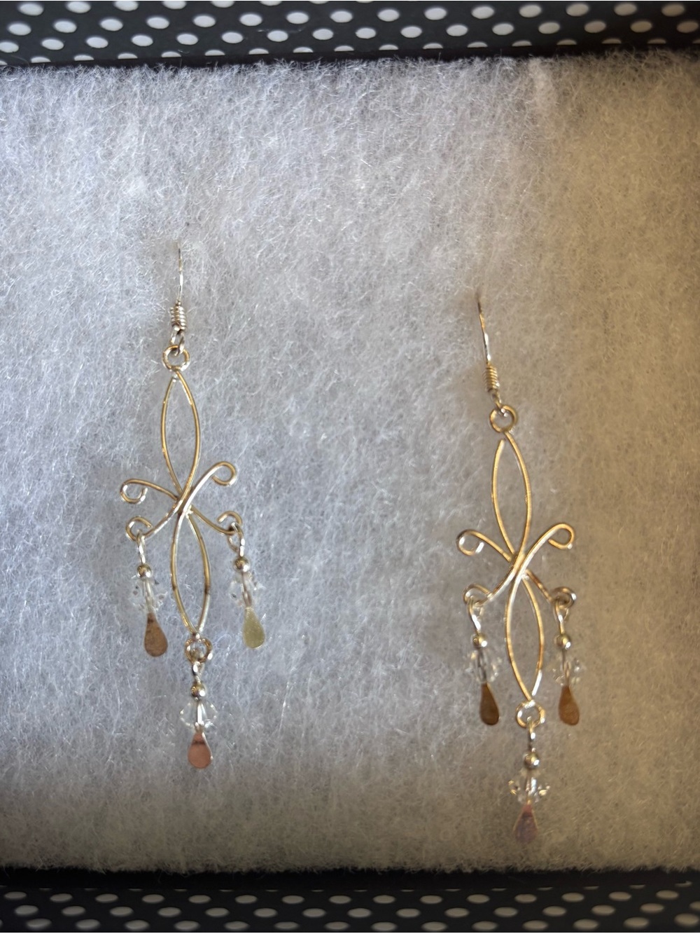 Silver Filigree Drop Earrings with Clear Crystal Accents